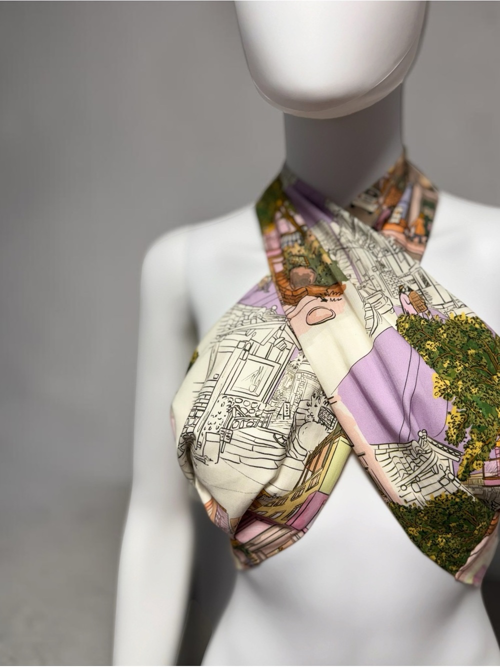 Scarf Tie Halter Top in Lavender and Cream